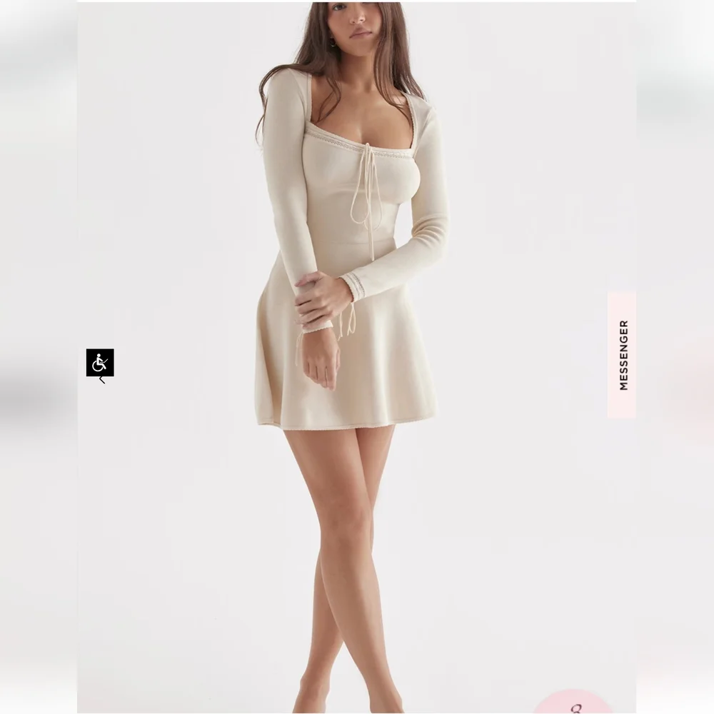 House of CB Caprice Cream Dainty Knit Mini Dress - Picture 3 of 16
